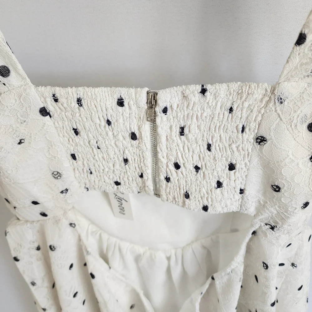 For Love And Lemons Romantic Donna mini dress Ivory Lace Polka Dot Size L NWT - Picture 6 of 10